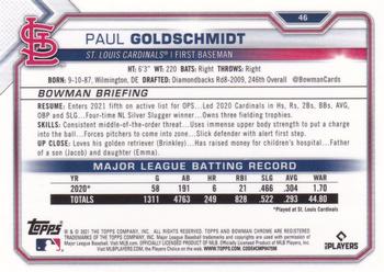 2021 Bowman Chrome #46 Paul Goldschmidt Back