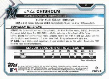 2021 Bowman Chrome #57 Jazz Chisholm Back