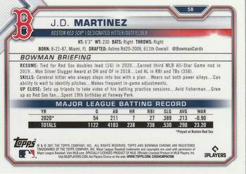 2021 Bowman Chrome #58 J.D. Martinez Back