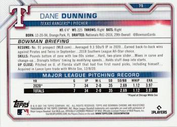 2021 Bowman Chrome #75 Dane Dunning Back