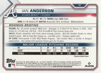2021 Bowman Chrome #76 Ian Anderson Back