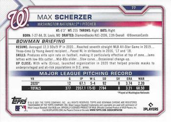2021 Bowman Chrome #77 Max Scherzer Back