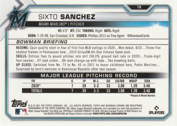 2021 Bowman Chrome #78 Sixto Sanchez Back