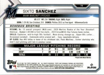 2021 Bowman Chrome #78 Sixto Sanchez Back