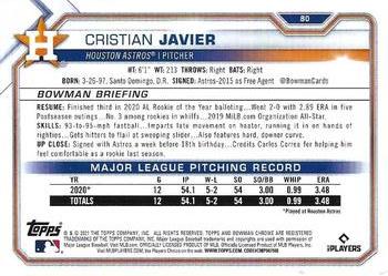 2021 Bowman Chrome #80 Cristian Javier Back