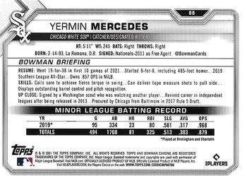 2021 Bowman Chrome #88 Yermin Mercedes Back