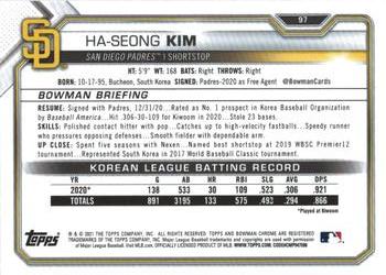 2021 Bowman Chrome #97 Ha-Seong Kim Back