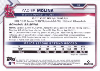 2021 Bowman Chrome #99 Yadier Molina Back