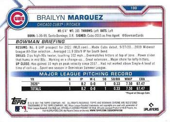 2021 Bowman Chrome #100 Brailyn Marquez Back