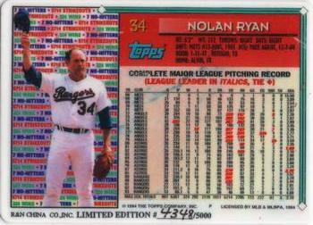 1994 R&N China Topps #34 Nolan Ryan Back