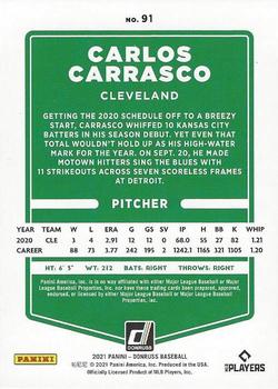 2021 Donruss - Red and White Stripes #91 Carlos Carrasco Back