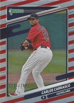 2021 Donruss - Red and White Stripes #91 Carlos Carrasco Front