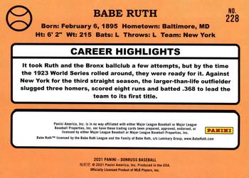 2021 Donruss - Red and White Stripes #228a Babe Ruth Back