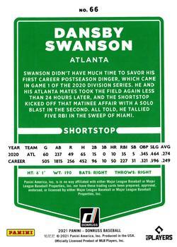 2021 Donruss - Season Stat Line #66 Dansby Swanson Back