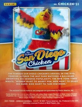 2021 Donruss - The Famous San Diego Chicken Material Signatures #Chicken-21 Ted Giannoulos The Famous San Diego Chicken #/87 Back