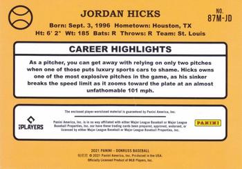 2021 Donruss - Retro 1987 Materials #87M-JD Jordan Hicks Back