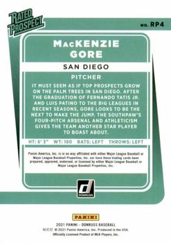 2021 Donruss - Rated Prospects Vector #RP4 MacKenzie Gore Back
