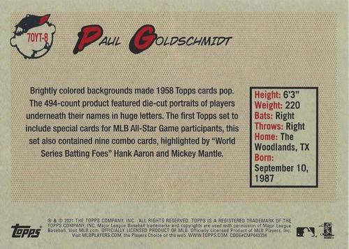 2021 Topps 70 Years of Topps Baseball (Series One) 5x7 #70YT-8 Paul Goldschmidt Back