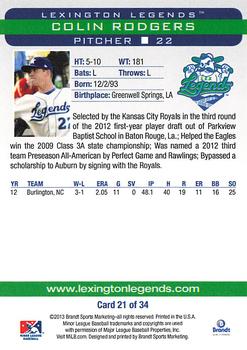 2013 Brandt Lexington Legends #21 Colin Rodgers Back