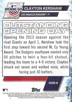 2021 Topps Opening Day - Outstanding Opening Day #OOD-9 Clayton Kershaw Back