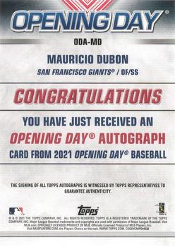 2021 Topps Opening Day - Opening Day Autographs #ODA-MD Mauricio Dubon Back