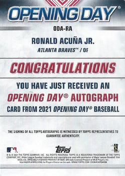 2021 Topps Opening Day - Opening Day Autographs #ODA-RA Ronald Acuña Jr. Back