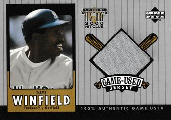2000 Upper Deck Yankees Legends - A Piece of History 3000 Hit Club: Dave Winfield #DW-J Dave Winfield Front