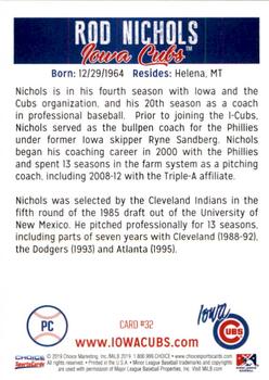 2019 Choice Iowa Cubs #32 Rod Nichols Back