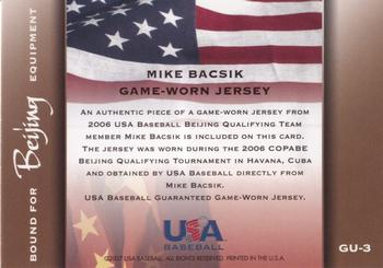2006-07 USA Baseball Bound for Beijing Materials #GU-3 Mike Bacsik Back
