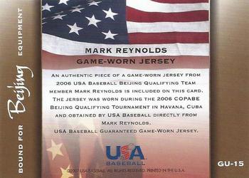 2006-07 USA Baseball Bound for Beijing Materials #GU-15 Mark Reynolds Back