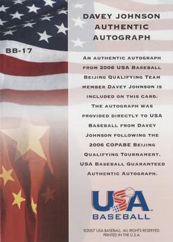 2006-07 USA Baseball Bound for Beijing Signatures #BB-17 Davey Johnson Back