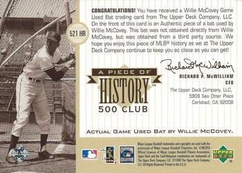 1999 Upper Deck HoloGrFX - A Piece of History 500 Club: Eddie Mathews / Willie McCovey #NNO Willie McCovey Back