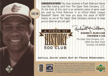 1999 UD Ionix - A Piece of History 500 Club: Frank Robinson #NNO Frank Robinson Back