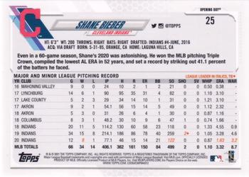 2021 Topps Opening Day - Opening Day Edition #25 Shane Bieber Back