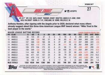 2021 Topps Opening Day - Opening Day Edition #27 Mike Trout Back