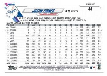 2021 Topps Opening Day - Opening Day Edition #44 Justin Turner Back