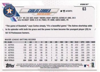 2021 Topps Opening Day - Opening Day Edition #63 Carlos Correa Back