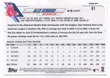 2021 Topps Opening Day - Opening Day Edition #91 Alex Verdugo Back