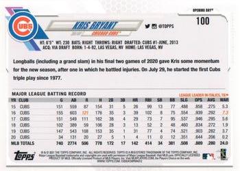 2021 Topps Opening Day - Opening Day Edition #100 Kris Bryant Back