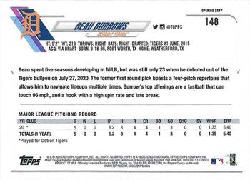 2021 Topps Opening Day - Opening Day Edition #148 Beau Burrows Back