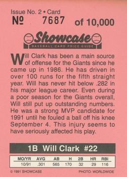 1991 Showcase Baseball Card Price Guide Inserts #NNO Will Clark Back