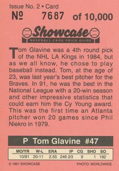 1991 Showcase Baseball Card Price Guide Inserts #NNO Tom Glavine Back
