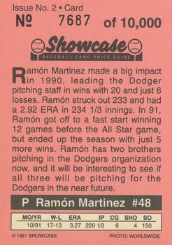 1991 Showcase Baseball Card Price Guide Inserts #NNO Ramon Martinez Back