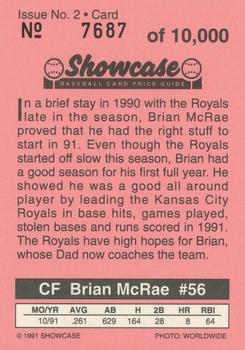 1991 Showcase Baseball Card Price Guide Inserts #NNO Brian McRae Back