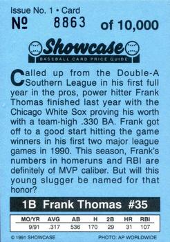 1991 Showcase Baseball Card Price Guide Inserts #NNO Frank Thomas Back