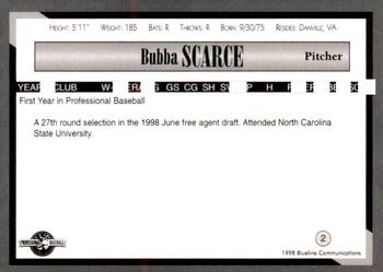 1998 Blueline Q-Cards Danville Braves #2 Bubba Scarce Back