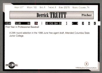 1998 Blueline Q-Cards Danville Braves #4 Derrick Truitt Back