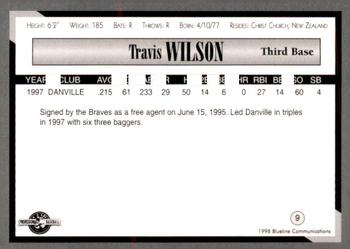 1998 Blueline Q-Cards Danville Braves #9 Travis Wilson Back