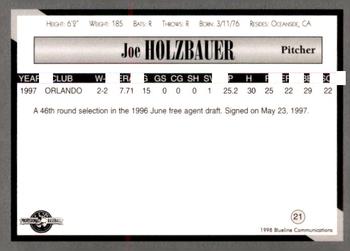 1998 Blueline Q-Cards Danville Braves #21 Joe Holzbauer Back