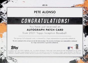 2021 Topps Inception - Autograph Patch #APC-PA Pete Alonso Back